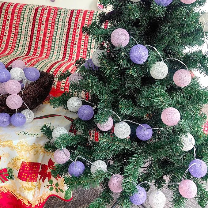 Gardeningwill 3M/10Ft 30 Purple White Ball LED Xmas Wedding Battery Operated - Image 5