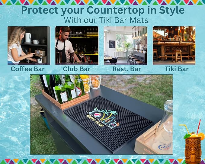 Happy Hour Silicone Bar Mat for Bartending 18x12 in, Cocktail Mat, Tiki Bar - Image 3