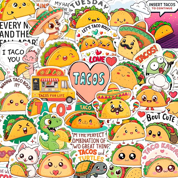 100Pcs Taco Stickers for Adults Vinyl by BulbaCraft