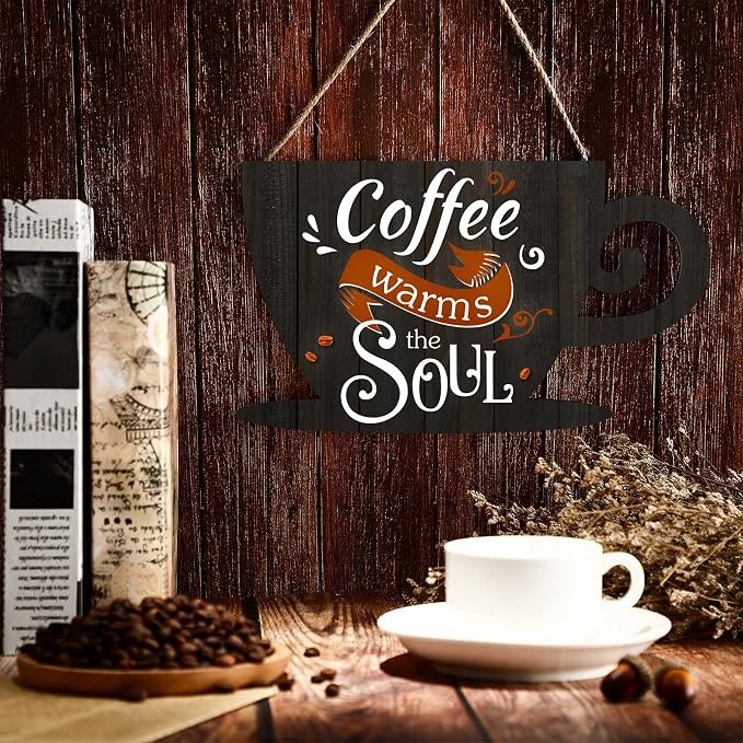 Jetec Wooden Coffee Bar Signs for Wall 11.8 x 6.8 Inches Hanging Sign Rustic - Image 3