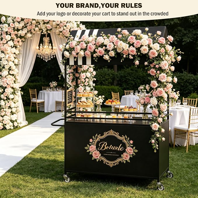 Portable Vendor Cart with Canopy, Outdoor Mobile Food Cart with Wheels - Image 8
