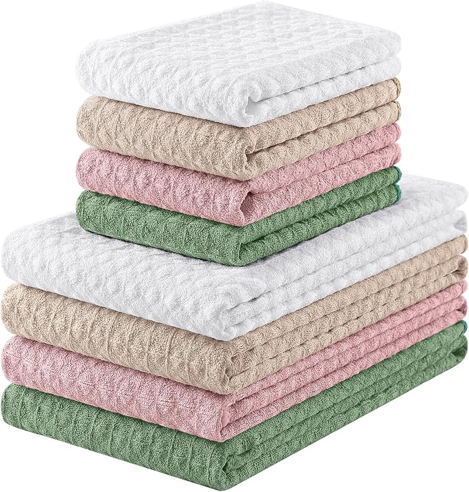 Homaxy Microfiber Waffle Weave Kitchen Towels Set, 16 x 28 Inch and 12 X 12 by Homaxy