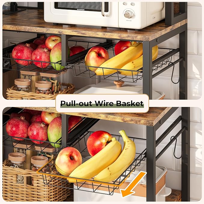 IRONCK Corner Bakers Rack with Power Outlet, Coffee Bar 6 Tier with Storage - Image 4