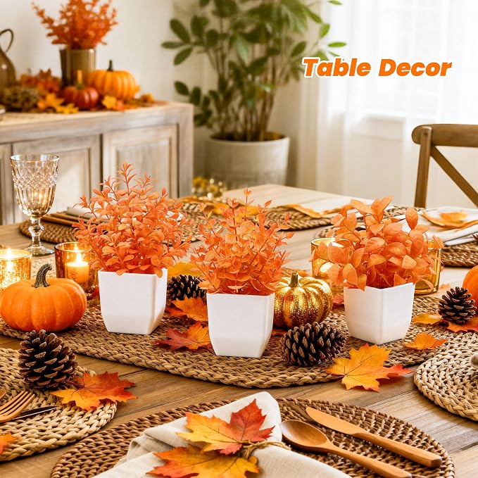 Der Rose 4 Pack Fall Fake Plants Mini Artificial Greenery Potted Plants Fall - Image 5