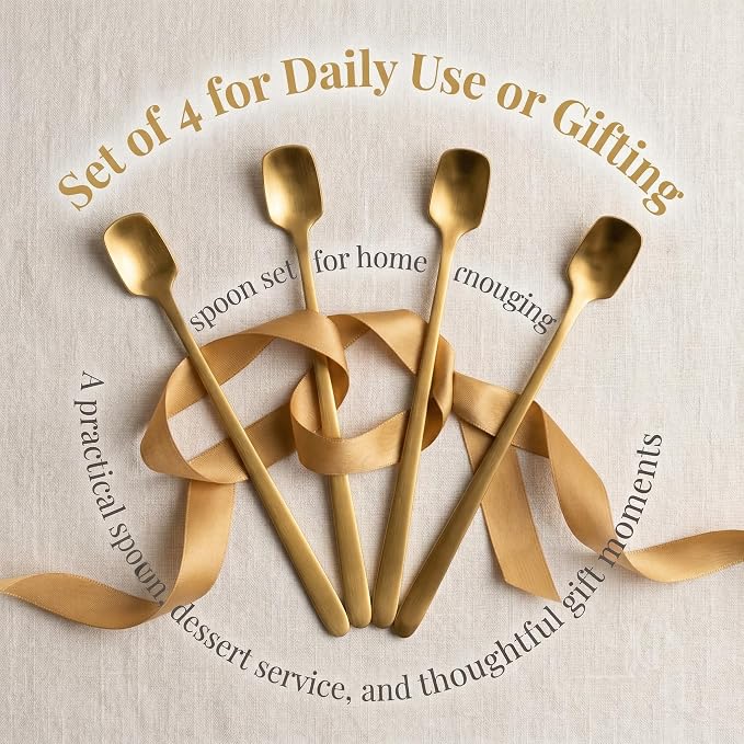 Gold Coffee Spoons Set of 4, 6.69-Inch Long Handle Square Espresso Spoons | - Image 8