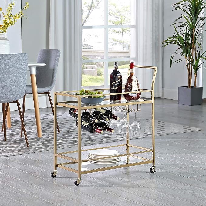 FirsTime & Co. Gold Francesca Bar Cart, 2 Tier Mobile Mini Bar, Kitchen Serving by FirsTimeCo
