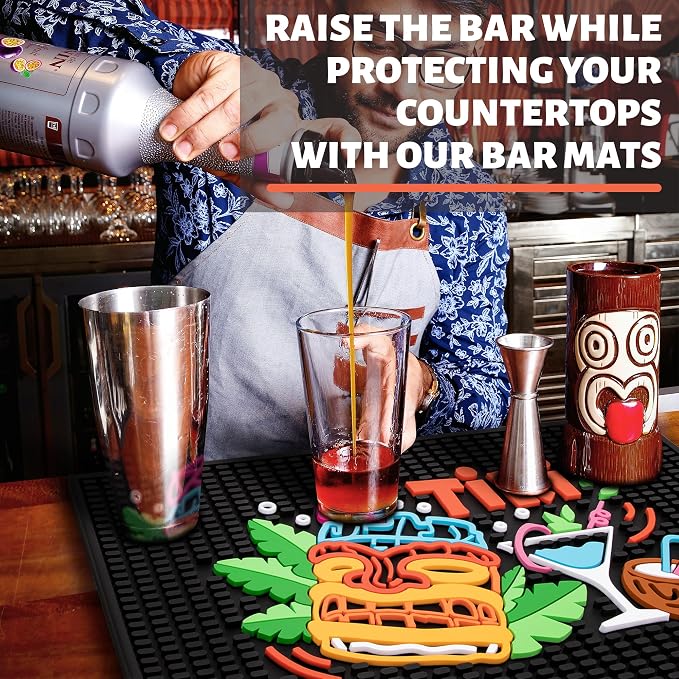 Tiki Bar Mat for Countertop – 12" x 18" Rubber Spill Mats, Durable and - Image 4