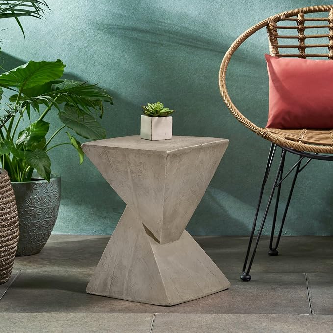 Modern Side Table, 18 inch Tall Sculptural Hourglass End Table in Light Gray - Image 4