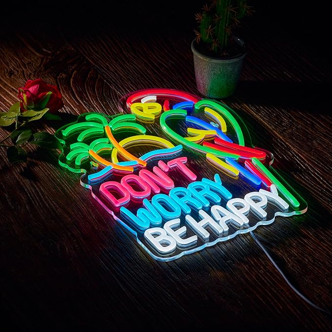 Don't Worry Be Happy Neon Sign for Wall Décor Dimmable USB Beer Bar LED Neon - Image 6