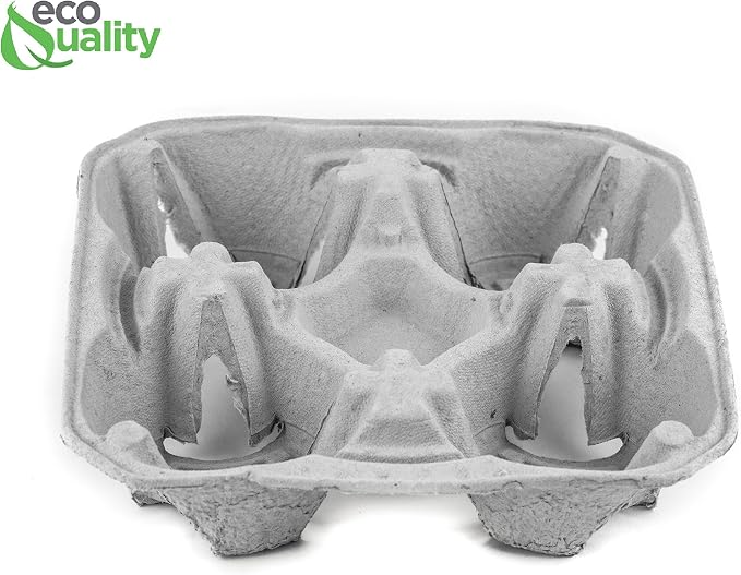 EcoQuality Pulp Fiber Cup Tray Biodegradable 4 Cup Carrier 150 Count Compostable - Image 4