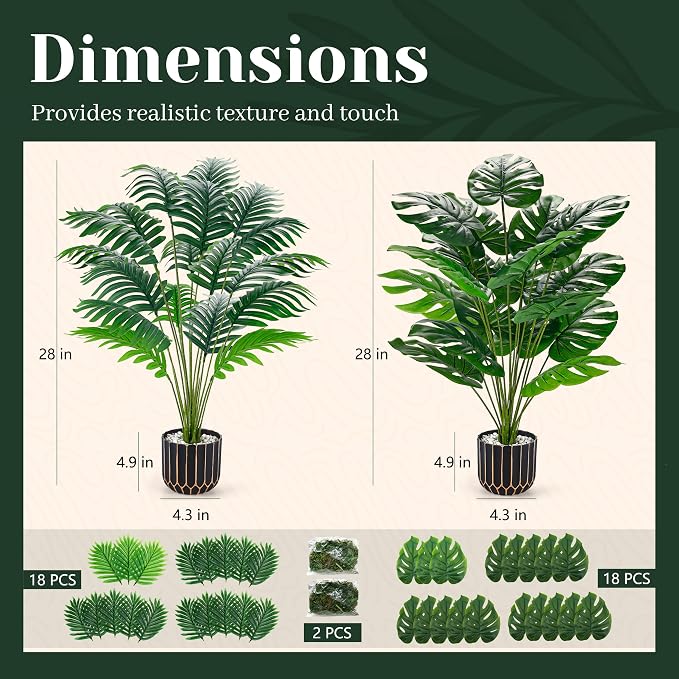 Der Rose Fake Palm Tree Large Artificial Potted Monstera Plants Indoor - Image 3