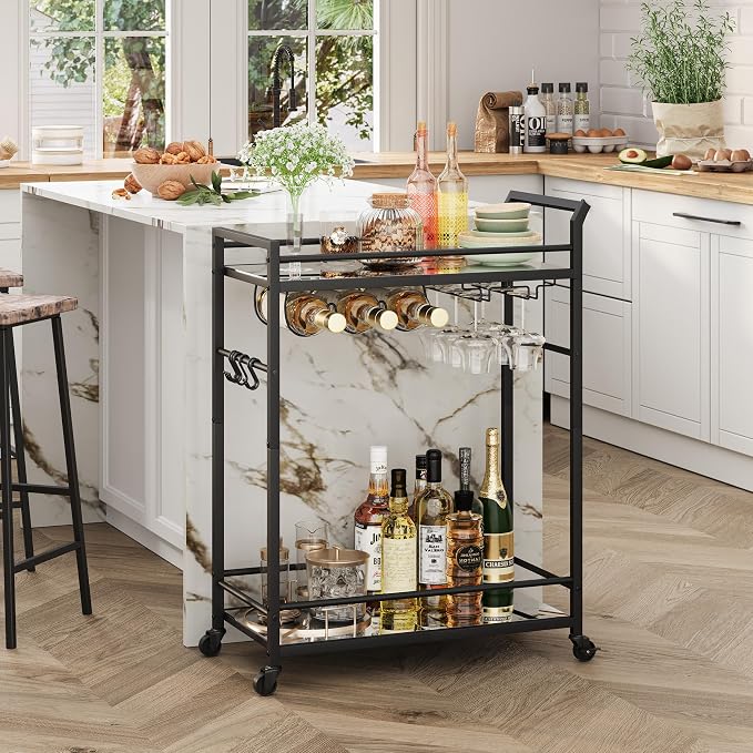 3 Tier Bar Cart, Small Beverage Cart, Mini Bar Cart - Image 3
