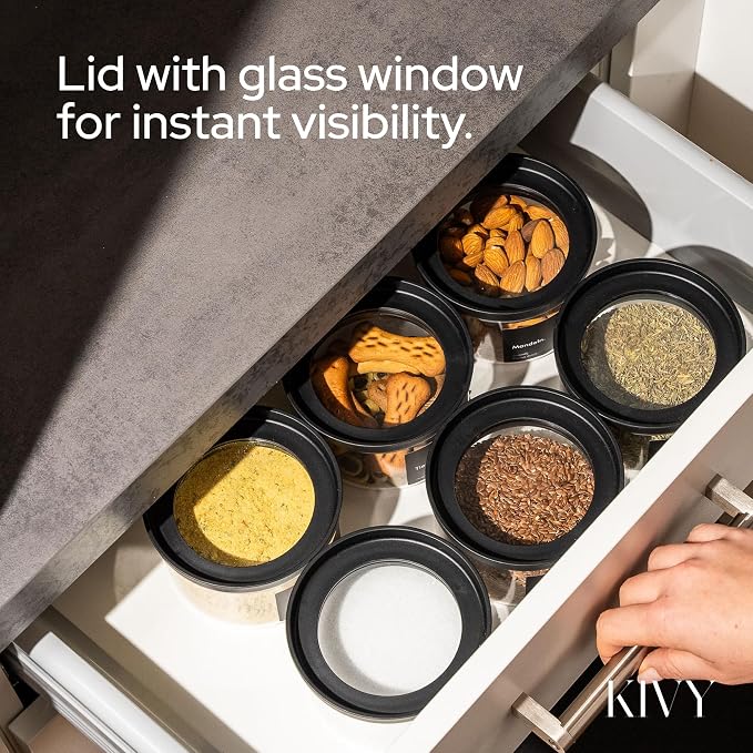 KIVY Airtight Glass Jars with Lids & Labels Stackable Glass storage jars with - Image 4