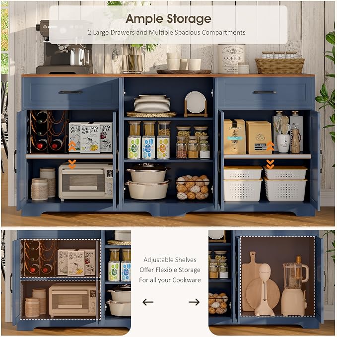 Whalefall 71" Farmhouse Sideboard Buffet Cabinet - Image 5
