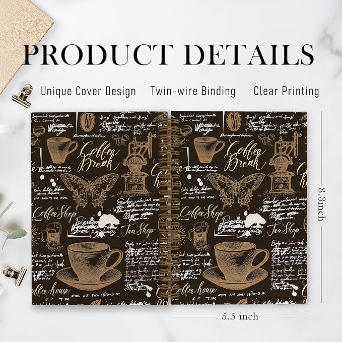 Retro Coffee Spiral Notebook, Coffee Themed Journal Notebook, Coffee Butterfly - Image 7