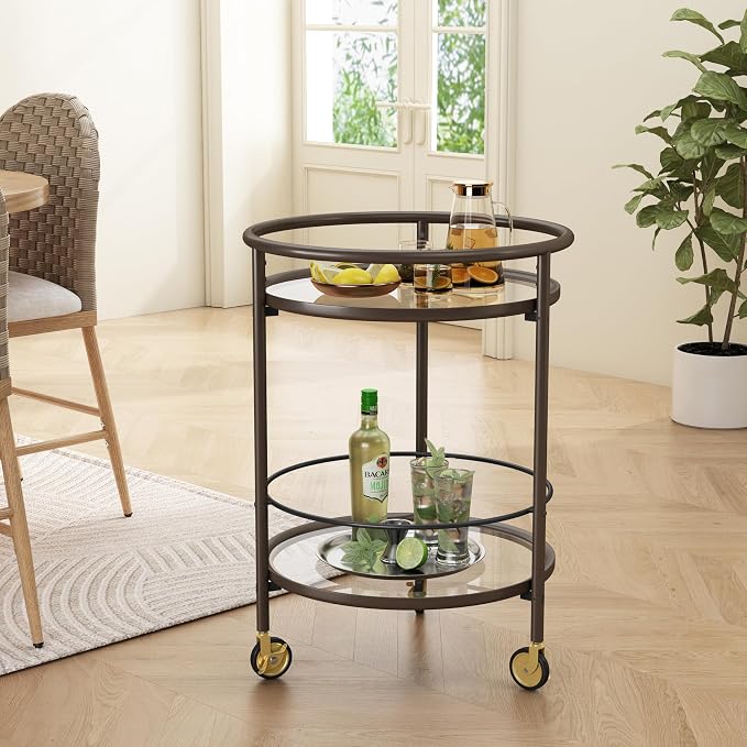 GDFStudio Modern Coffee Brown Round Bar Cart by GDFStudio