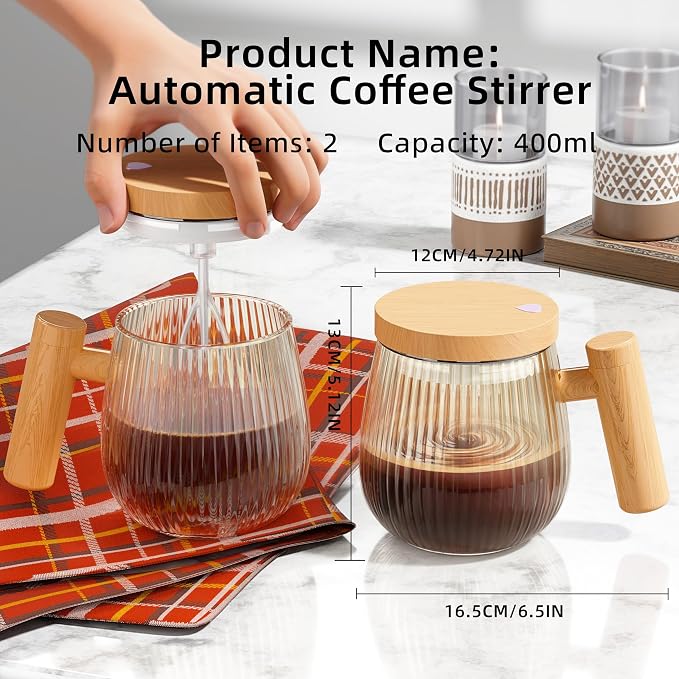 Mihoho Electric Self Stirring Coffee Mug 2Pcs Set, 400ml Mixing Mug, High Speed - Image 3
