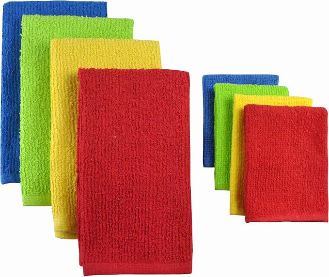 DII 5048 Barmop Dishtowels/Dishcloths, Dishtowel & Dishcloth S/8, 8 Piece by DII