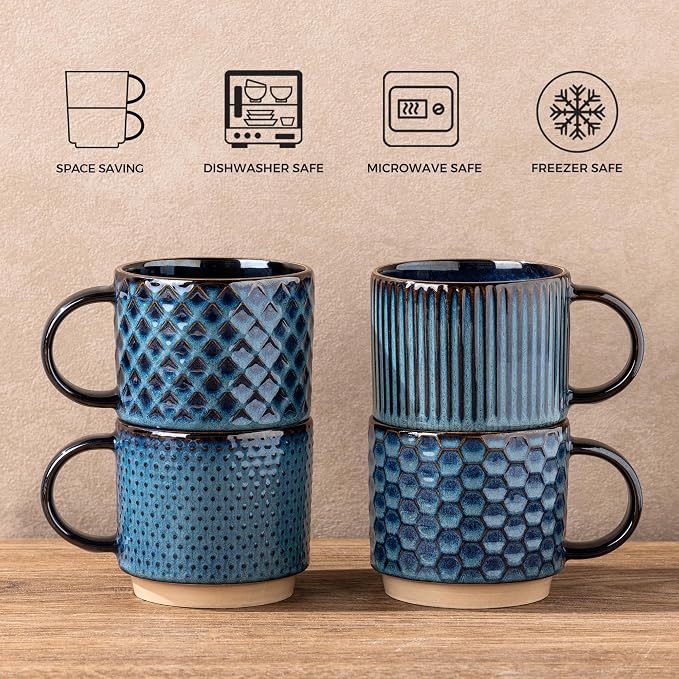 GBhome 12 OZ Stackable Coffee Mugs, Ceramic Coffee Mugs - Image 6