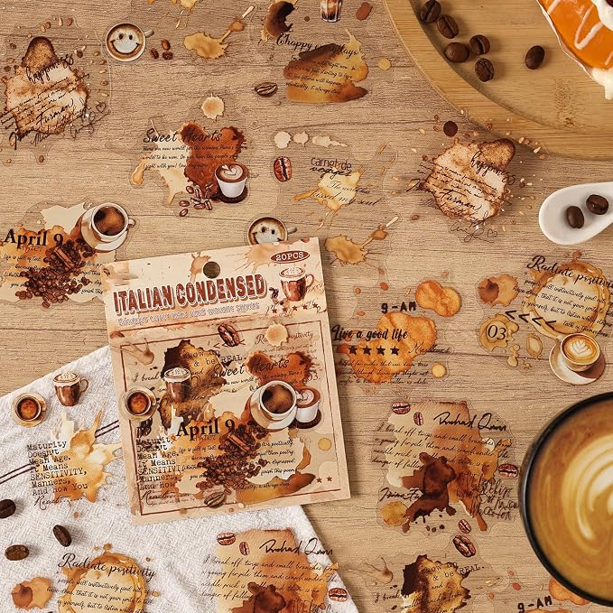 40pcs PET Transparent Clear Coffee Stain Quotes Stickers Decals Bulk Vinyl - Image 7