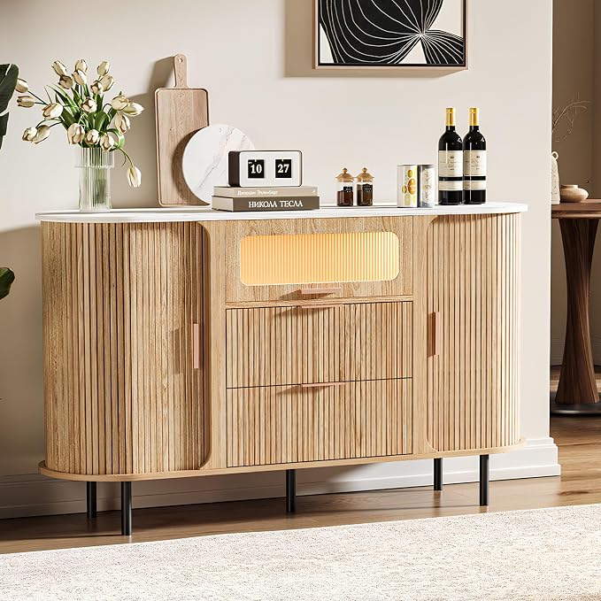 54" Fluted Sideboard Buffet Cabinet by Unknown