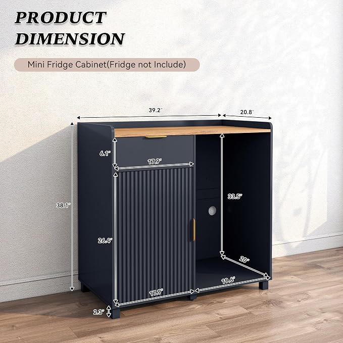 Coffee Bar Cabinet with Fridge Space&Fluted Door, Mini Fridge Cabinet with Wine - Image 2