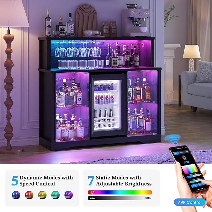 47'' Wine Bar Cabinet with Mini Fridge Space & Charging Station, Coffee Bar - Image 3