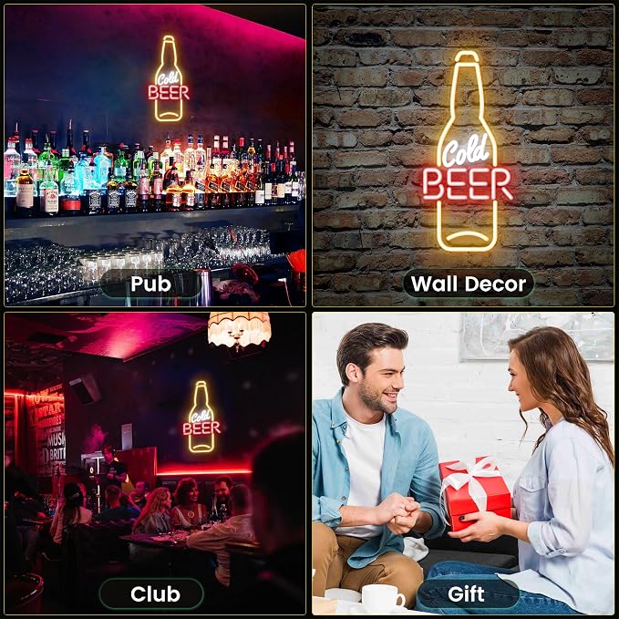 Kavaas Cold Beer Neon Sign 16.5" x 7.5", Beer Bottle Shaped LED Sign - Image 6