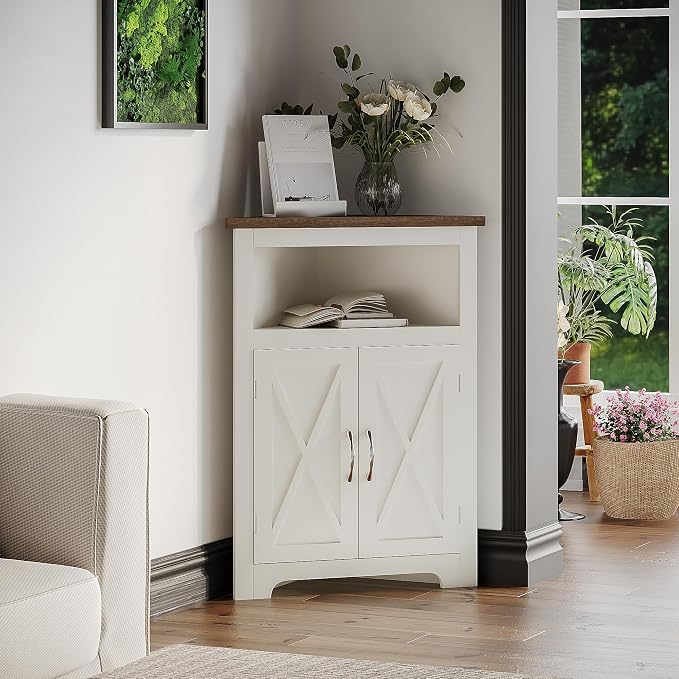 ChooChoo Farmhouse Corner Cabinet, Small Corner Storage Cabinet by ChooChoo
