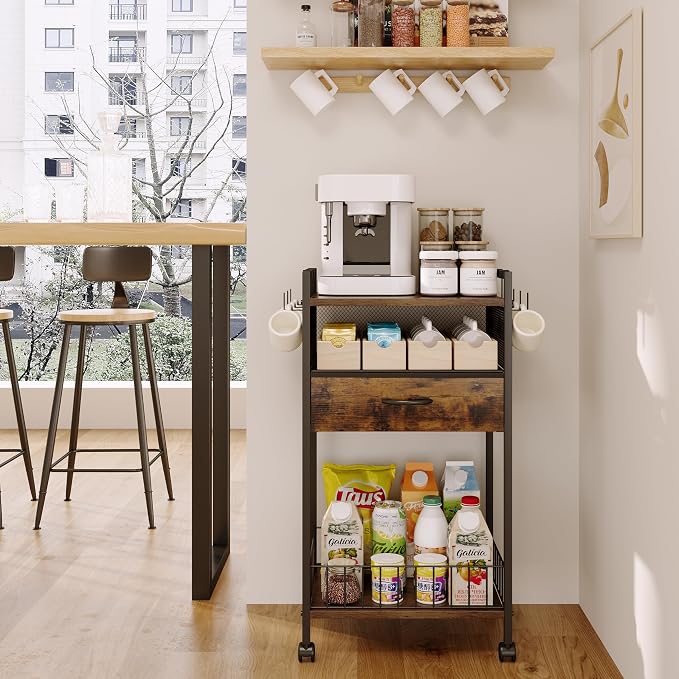 Small Coffee Bar Cart with Drawer Srorage, Office Coffee Bar Station Organizer - Image 5