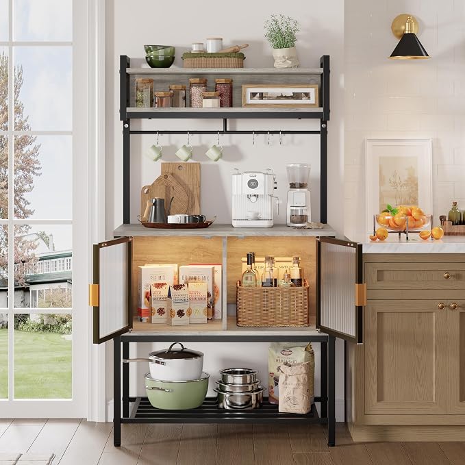 Bestier Coffee Bar with Storage, 5 Tier Microwave Stand with LED Lights - Image 6