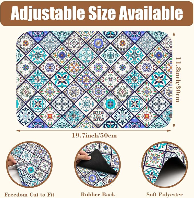 Colorful Tiles Dish Drying Mat for Kitchen Counter Coffee Mat Hide Stain - Image 2
