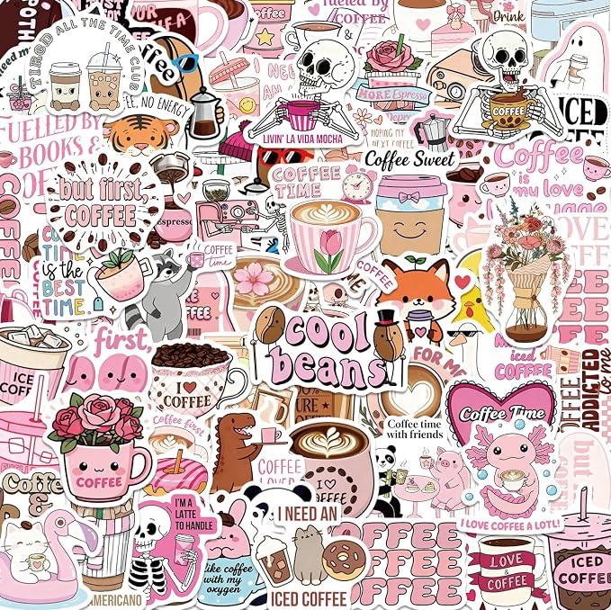 100 Pieces Funny Coffee Stickers -Vinyl Coffee Bottle Sticker - Image 8