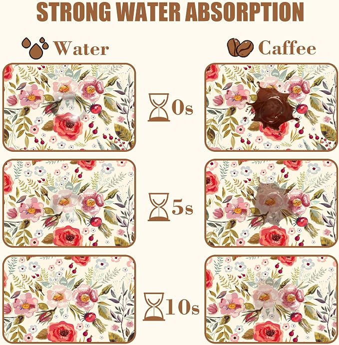Vintage Flowers Coffee Mat Rose Berries Dish Drying Mat - Image 4