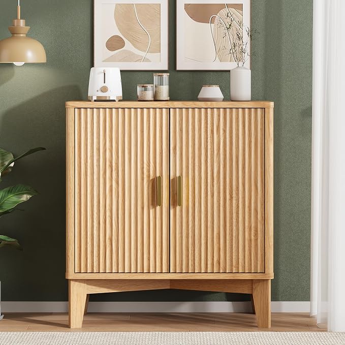 Xixini Fluted Buffet Sideboard Cabinet, Wood Small Buffet Table - Image 3
