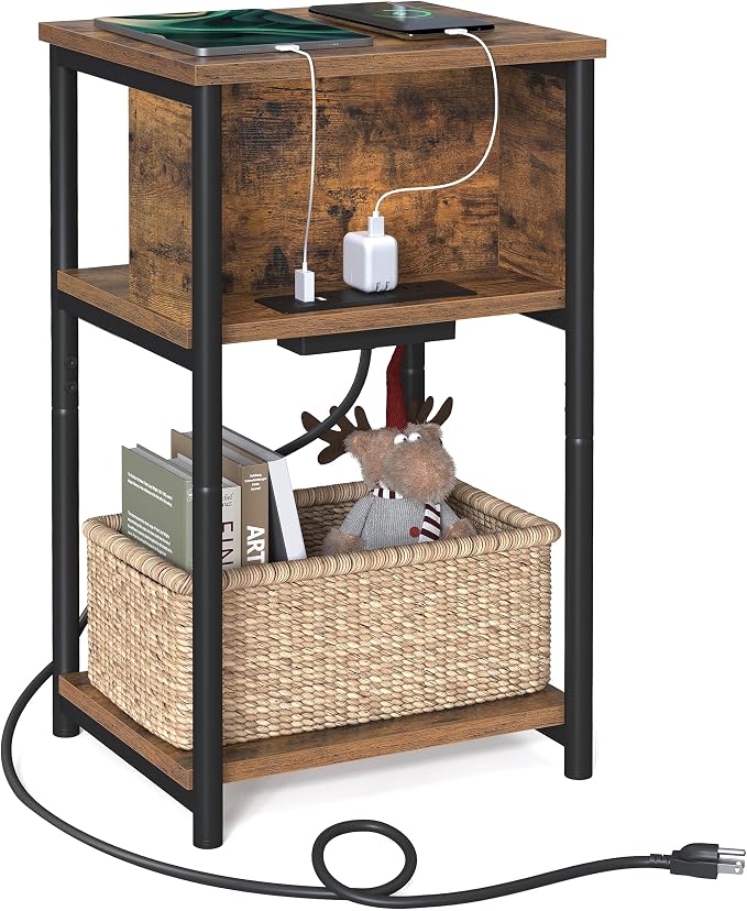 VASAGLE Side Table with Charging Station, 3-Tier End Table with USB Ports and by Unknown