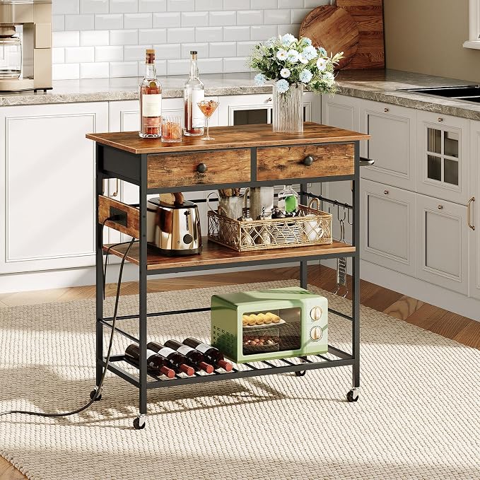 HOOBRO Kitchen Island with Storage, Rolling Island Cart - Image 2