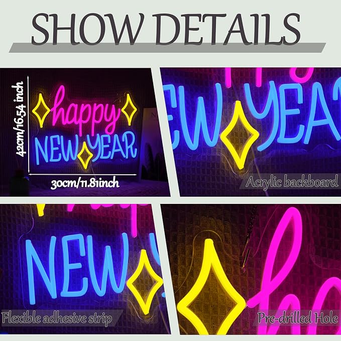Happy New Year Neon Sign LED Spring Festival Letter Neon Light Sign USB Powered - Image 2