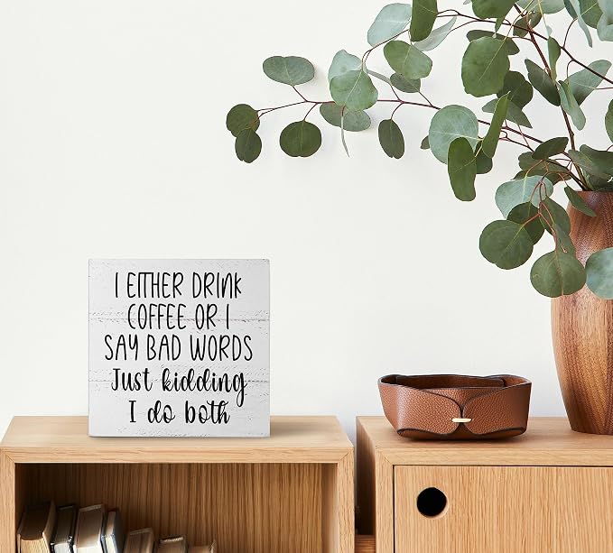 Mtrgdn Coffee Bar Accessories Sign Decor, Funny Coffee Station Corner Wooden - Image 4