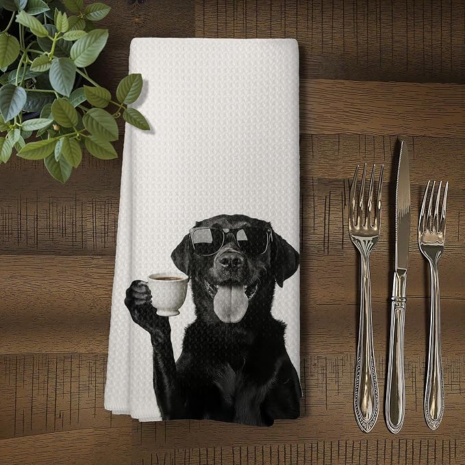 Funny Black Labrador Coffee Kitchen Towels, Cute Dog Tea Towels, Dog Lover Gifts - Image 5