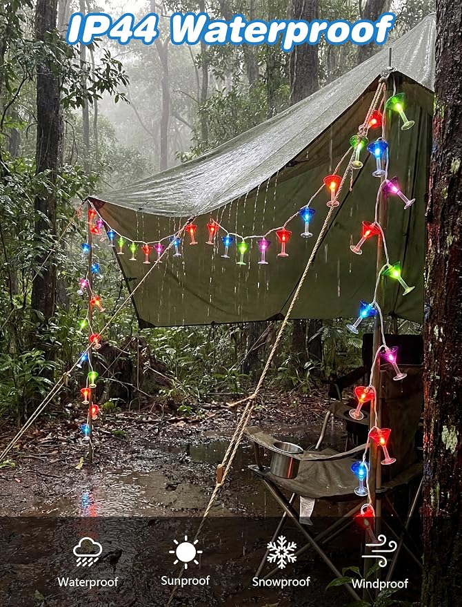 Cocktail Glass String Lights, 8.5Ft Tropical Beach Themed Wine Glass String - Image 3
