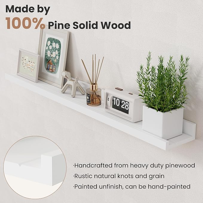 Acovy Long Floating Shelves for Wall, 55 inch Solid Wood Picture Ledge Shelf - Image 4