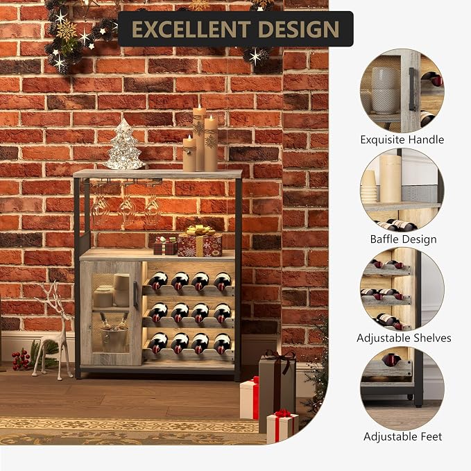 Wine Bar Cabinet, 3-Tier Liquor Storage Cabinet - Image 5