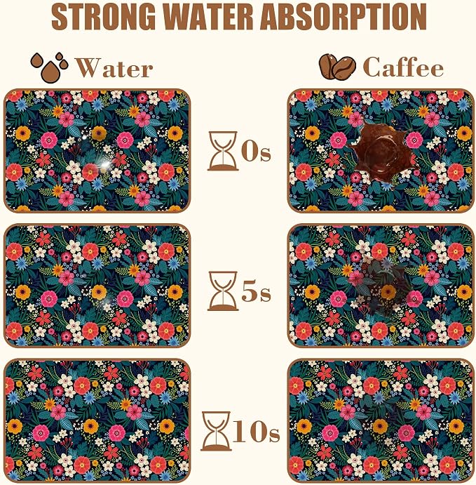 Dish Drying Mat Colorful Flowers and Leaves Coffee Bar Mat - Image 4