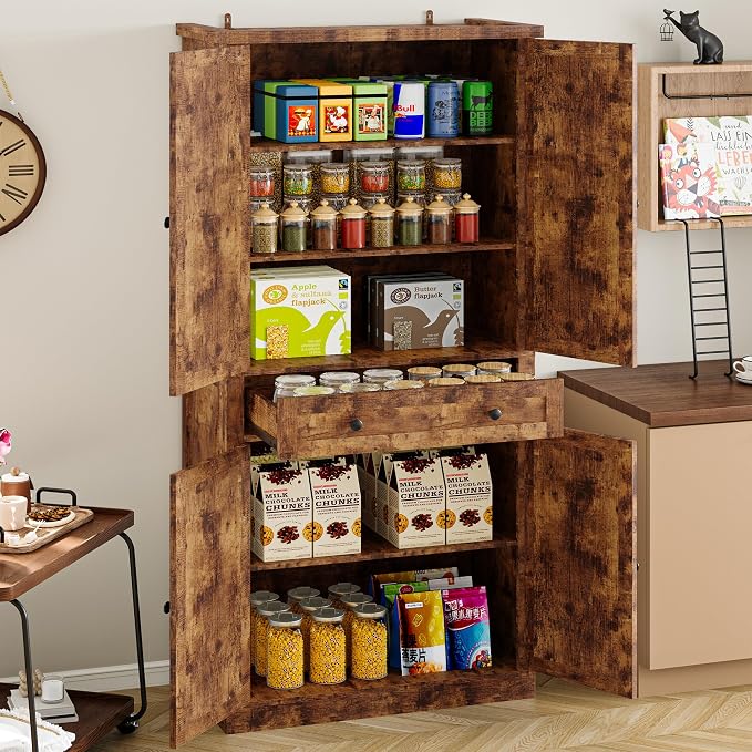 BORNOON Pantry Organizers and Storage Cabinet, 67.71” Barn Door White Kitchen - Image 3