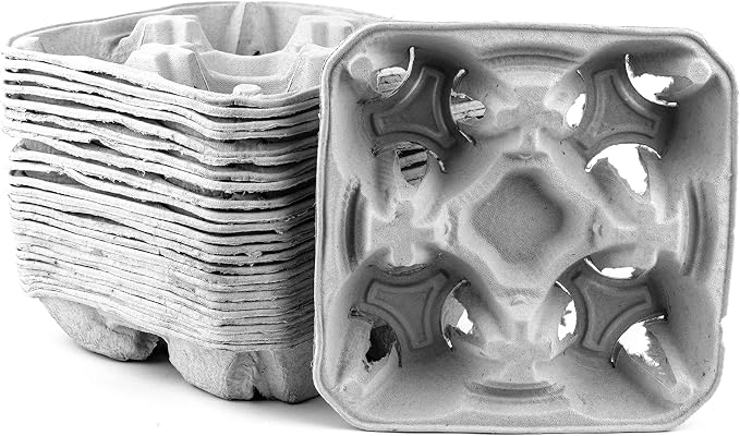 EcoQuality Pulp Fiber Cup Tray Biodegradable 4 Cup Carrier 150 Count Compostable by EcoQuality