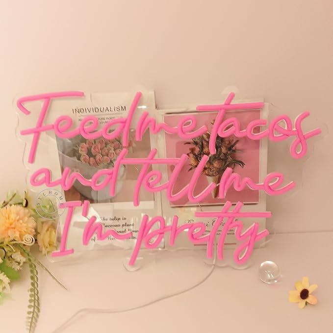 SYLHOME Pink Feed Me Tacos And Tell Me I'm Pretty Led Neon Light Sign Bedroom - Image 8