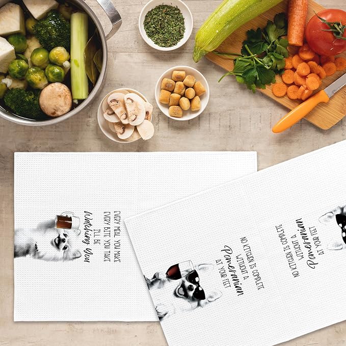Pomeranian Kitchen Towels Set of 2, Dog Kitchen Accessories, Bar Decor - Image 5