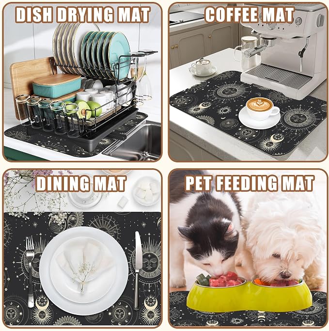 Moon Sun Zodiac Coffee Mat Absorbent Astrology Dish Drying Mat - Image 7
