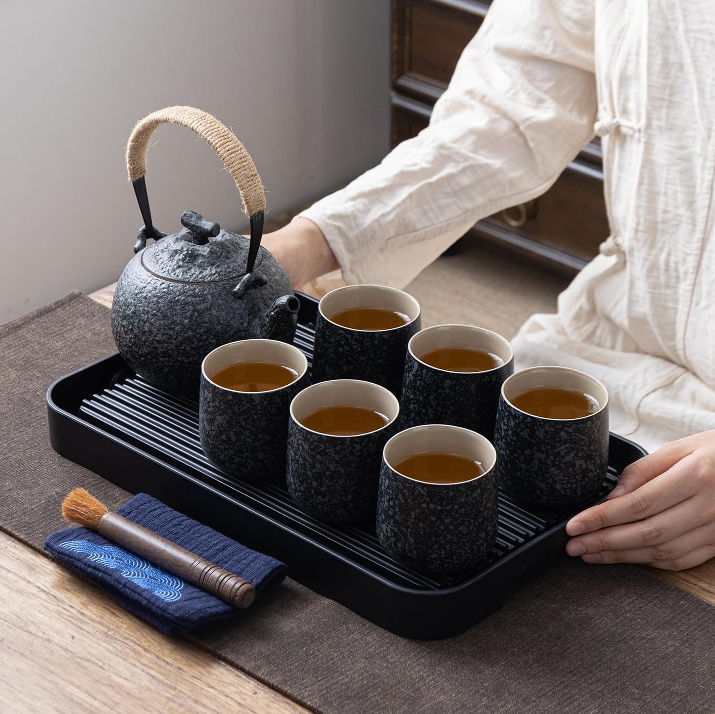 TEANAGOO Japanese Tea Set, Chinese Tea Sets, Porcelain Japanese Tea Cups, Chinese Gongfu Tea Set, Asian Tea Set for Adults, Japanese Teapot Set, 1 Teapot (700ml/25oz) + 6 Tea Cups(205ml/7.2oz), U1